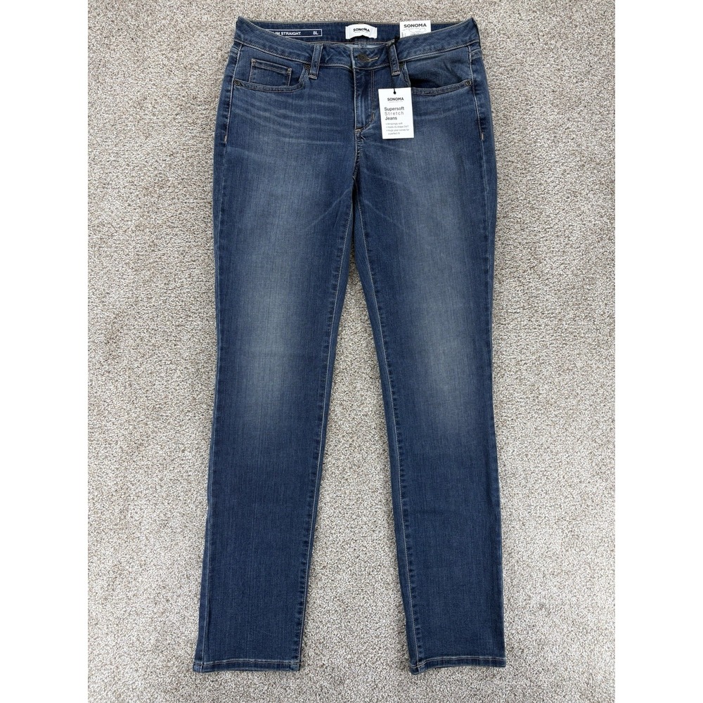 Sonoma Curvy Slim Straight Everyday Jeans Women's 8L Blue Mid Rise Stretch NWT